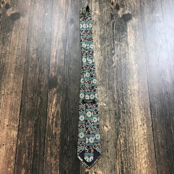CHRISTIAN DIOR Monsiuer Neck Tie Silk USA Made Bold Print Teal Burgundy - Picture 5 of 7